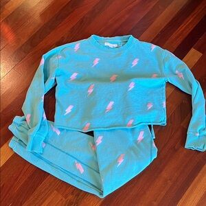 Spiritual Gangster Women’s Blue and Pink⚡️ Lightning Bolt ⚡️Joggers Set Sz Small